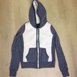 Abercrombie & Fitch XS Slate Blue-Gray & White Sherpa Lined Quilted Hoodie VGUC